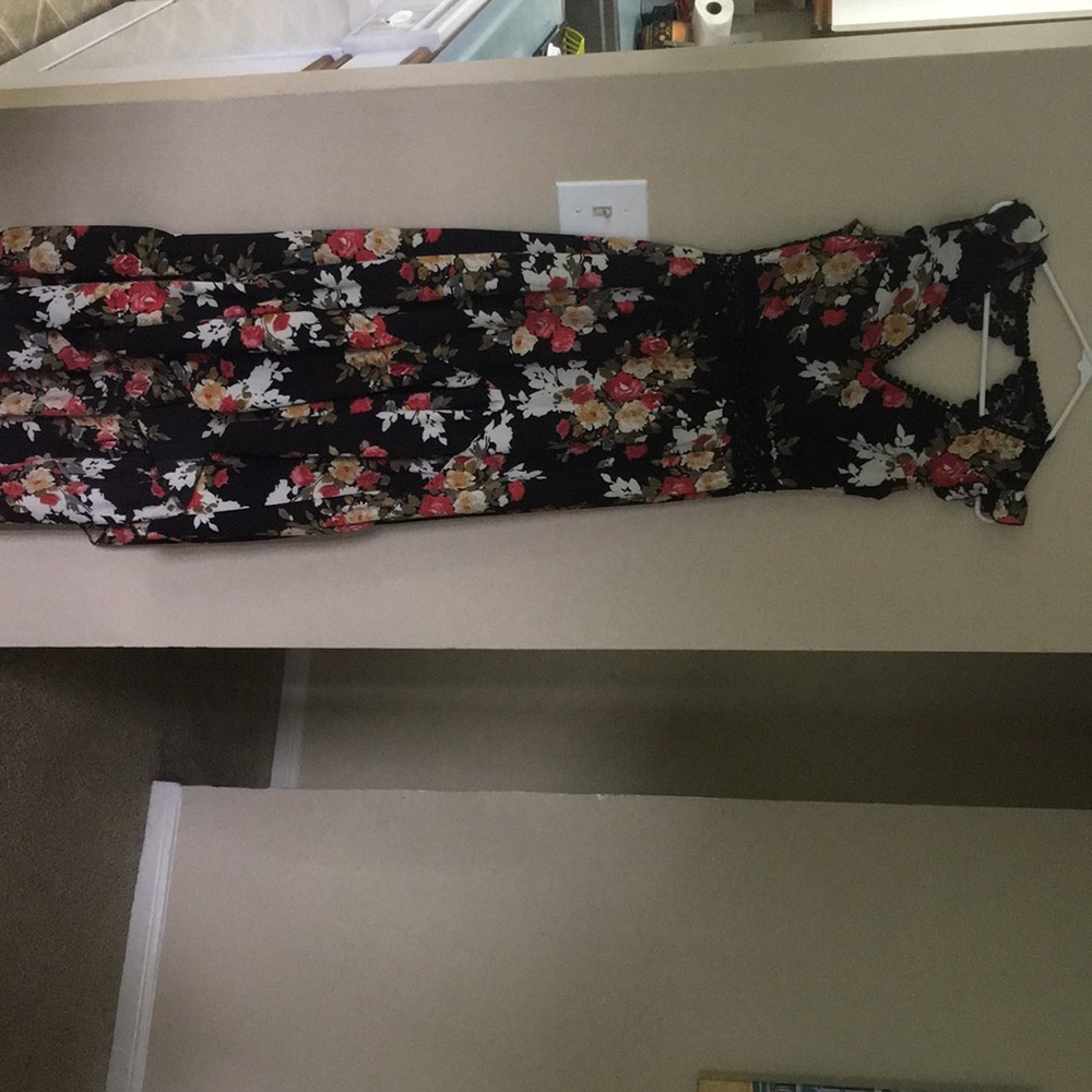 Black floral high-low dress